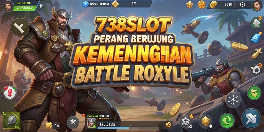 Screenshot gameplay 738SLOT menampilkan pertempuran mendebarkan di arena Battle Royale.