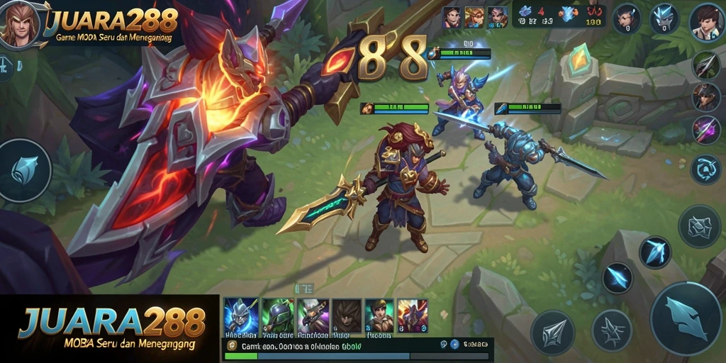 Screenshot gameplay JUARA288 menampilkan aksi seru di arena MOBA.