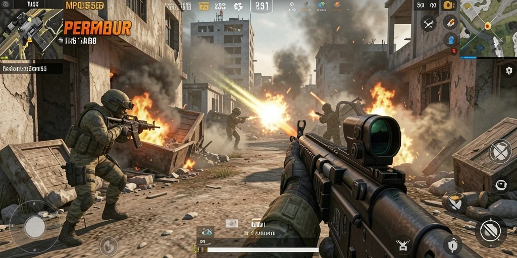 Tampilan gameplay menegangkan di <strong>MPO555</strong> dengan aksi tembak-tembakan yang seru.